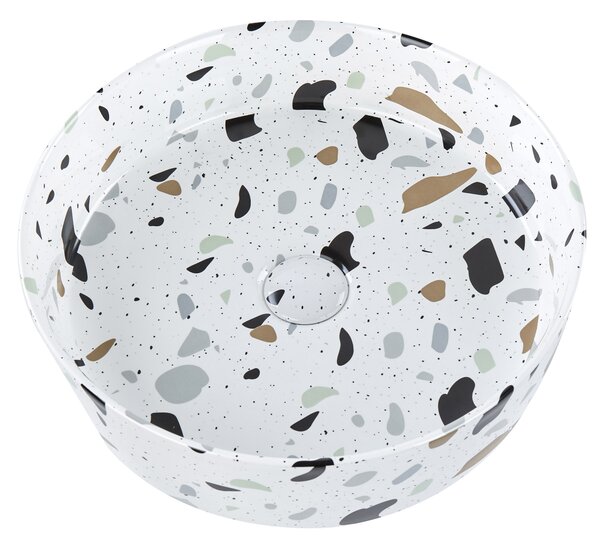Umyvadlo na desku NULES Bílé terrazzo ⌀ 40 cm Keramika