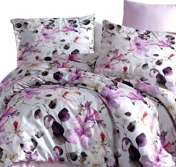 SATÉNOVÉ POVLEČENÍ LUXURY NORA 200X220 CM, 2KS 70X80 CM KVĚTY