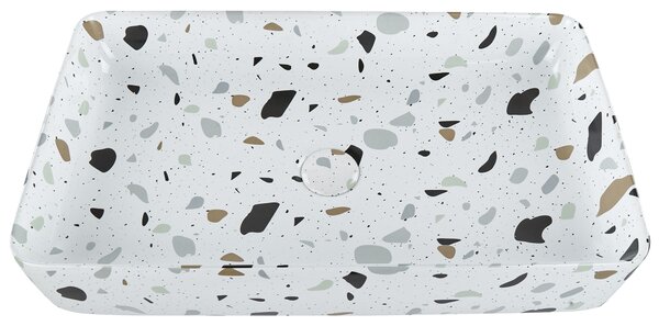 Umyvadlo na desku NULES Bílé terrazzo 61 x 35 cm Keramika