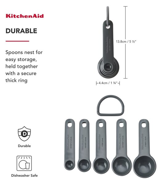 Sada odměrných lžic KitchenAid 5 ks, šedé KQG057OHCGG