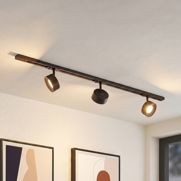 Lindby Systém lišt Linaro, Ø 9,5 cm, 3křídlý, LED, černý, Černá, Pracovna / kancelář, Hliník, Moderní