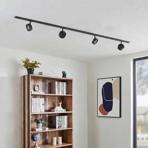 Lindby Systém lišt Linaro, Ø 9,5 cm, 4křídlý, LED, černý, Černá, Pracovna / kancelář, Hliník, Moderní