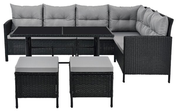Juskys Zahradní ratanový set Manacor - černý/šedé podušky
