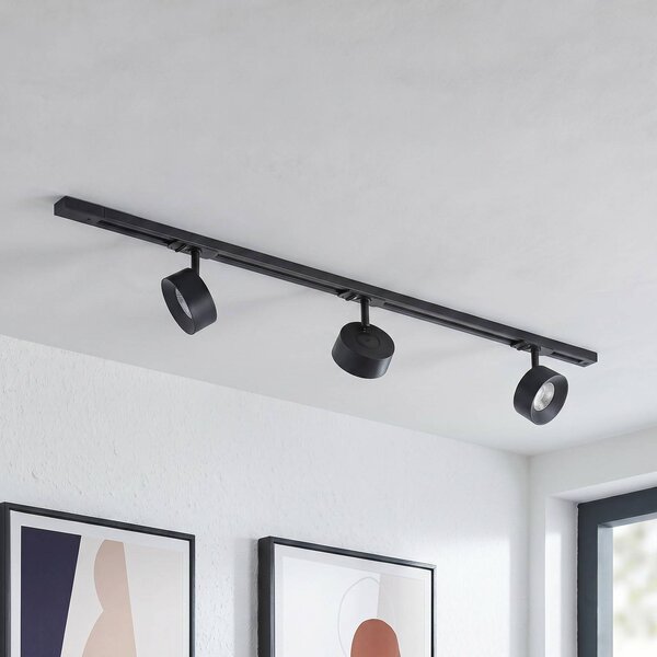 Lindby Systém lišt Linaro, Ø 9,5 cm, 3křídlý, LED, černý, Černá, Pracovna / kancelář, Hliník, Moderní
