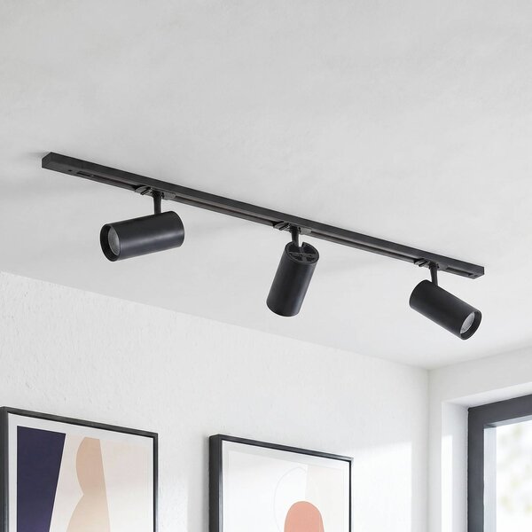 Lindby Systém lišt Linaro, Ø 7 cm, 3 žárovky, LED, černá,, stmívatelný, Černá, Pracovna / kancelář, Hliník, Moderní