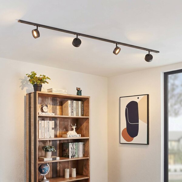 Lindby Systém lišt Linaro, Ø 9,5 cm, 4křídlý, LED, černý, Černá, Pracovna / kancelář, Hliník, Moderní