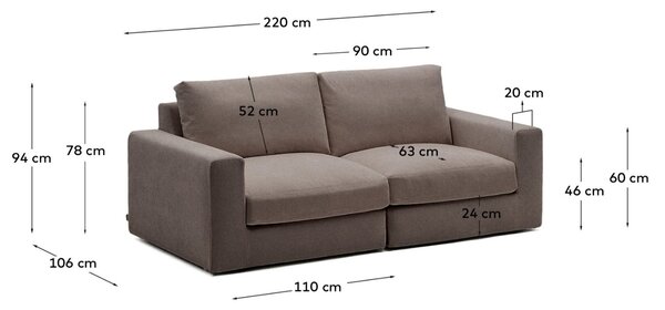 Kave Home Tmavě hnědá modulární pohovka Alea 220 cm