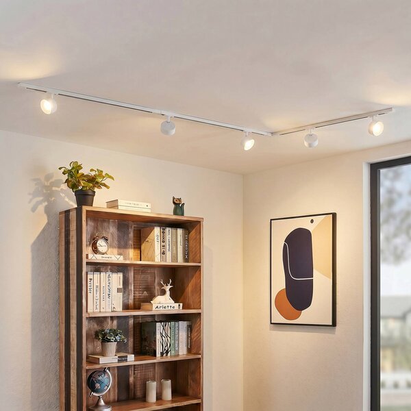 Lindby Systém lišt Linaro, Ø 9,5 cm, 5žárovkový, LED, bílý, Bílá / opál, Pracovna / kancelář, Hliník, Moderní