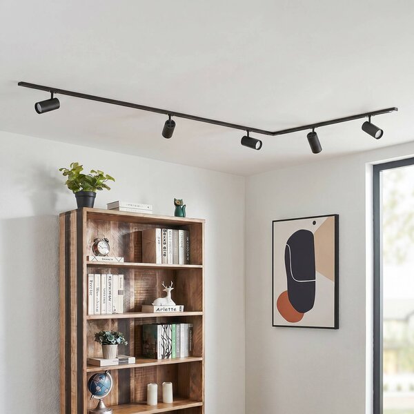 Lindby Systém lišt Linaro, Ø 7 cm, 5ramenný, LED, černý,, stmívatelný, Černá, Pracovna / kancelář, Hliník, Moderní