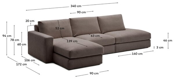 Kave Home Tmavě hnědá modulární rohová pohovka Alea 340 cm, levá