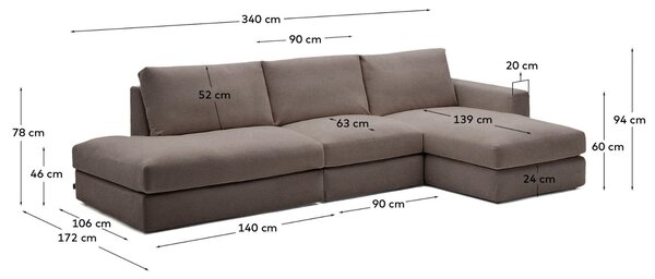 Kave Home Tmavě hnědá modulární rohová pohovka Alea 340 cm, pravá