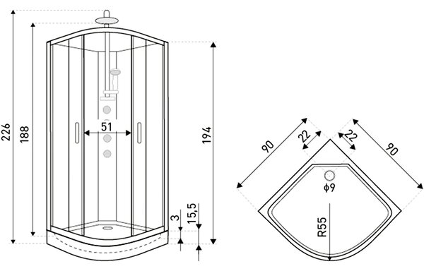 Novoterm Hydromasážní box NV-Wega 90x90 černý