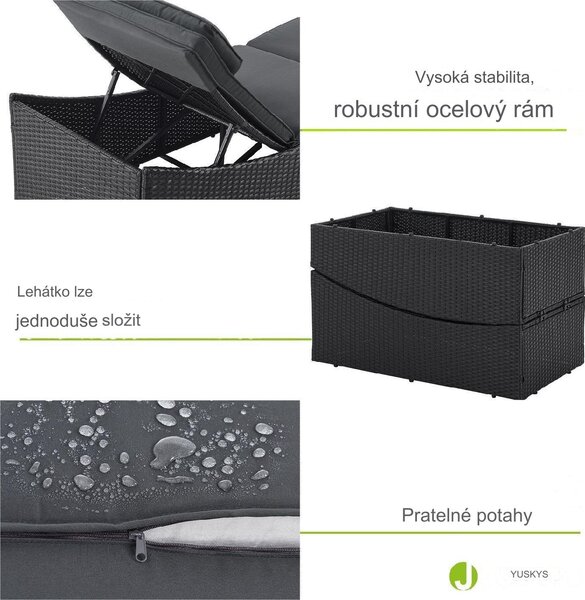 Juskys Zahradní ratanové lehátko Lamia - černá