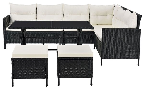 Juskys Zahradní ratanový set Manacor - černý/krémové podušky