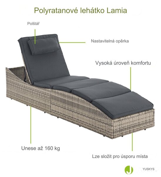 Juskys Zahradní ratanové lehátko Lamia - šedá