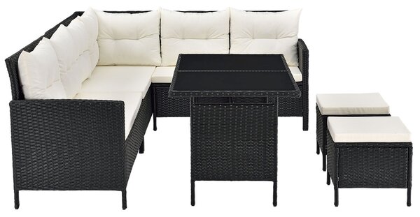 Juskys Zahradní ratanový set Manacor - černý/krémové podušky