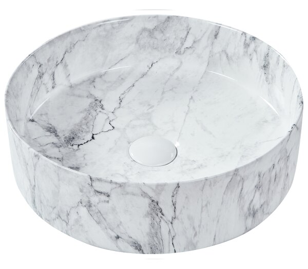 Umyvadlo na desku MANIS Bílý mramor ⌀ 40 cm Keramika