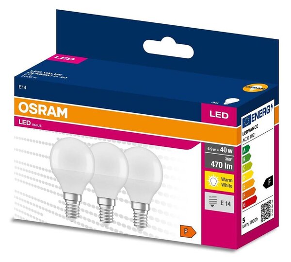 SADA 3x LED Žárovka P45 E14/4,9W/230V 3000K - Osram
