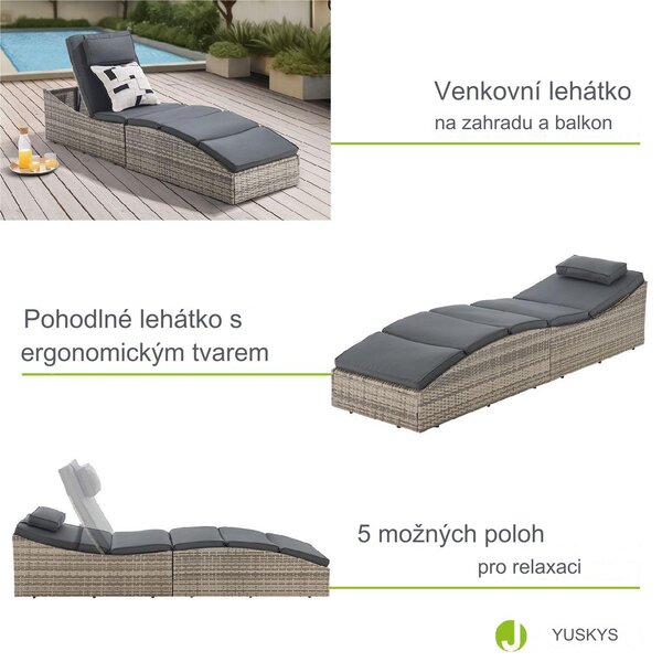 Juskys Zahradní ratanové lehátko Lamia - šedá