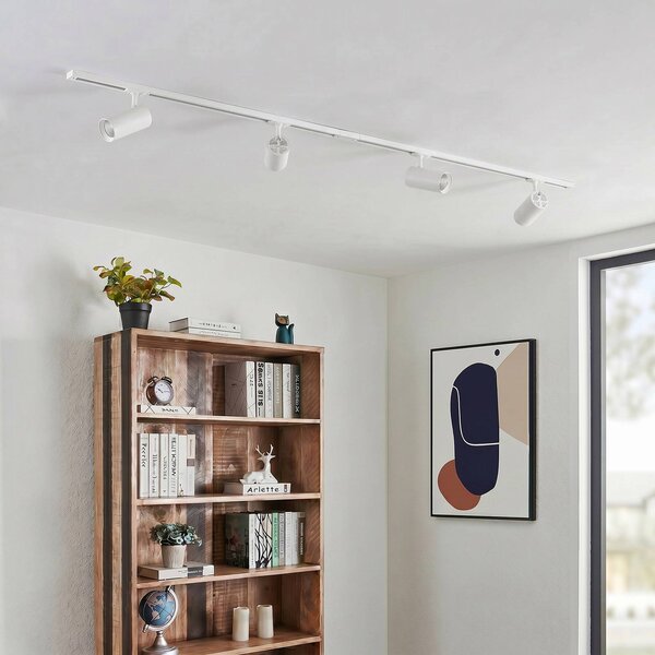 Lindby Systém lišt Linaro, Ø 7 cm, 4ramenný, LED, bílá,, stmívatelný, Bílá / opál, Pracovna / kancelář, Hliník, Moderní