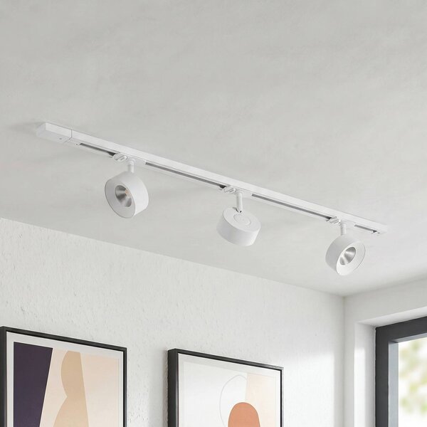 Lindby Systém lišt Linaro, Ø 9,5 cm, 3dílný, LED, bílý, Bílá / opál, Pracovna / kancelář, Hliník, Moderní