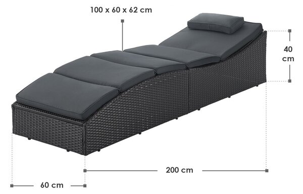 Juskys Zahradní ratanové lehátko Lamia - černá