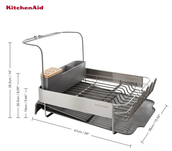 KitchenAid Rozkládací odkapávač na nádobí KitchenAid, s nástavcem na sklenice, šedý KEG896BXCGA