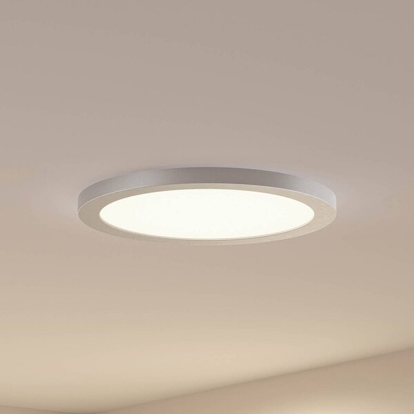 PRIOS Stropní svítidlo Prios LED Aureka, Ø 33 cm, stříbrná, kov, Hliník / šedá / zinek, Obývací pokoj / jídelna, Hliník, Moderní, Stropní svítidlo