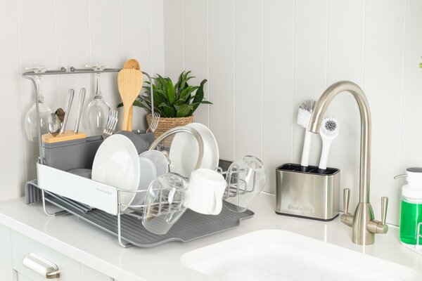 KitchenAid Rozkládací odkapávač na nádobí KitchenAid, s nástavcem na sklenice, šedý KEG896BXCGA