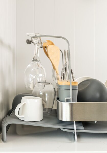 KitchenAid Rozkládací odkapávač na nádobí KitchenAid, s nástavcem na sklenice, šedý KEG896BXCGA