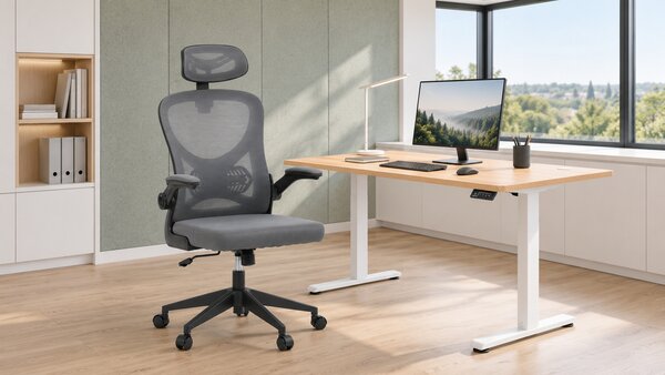 Ergonomická kancelářská židle ALEXANDRE - šedá síťovina