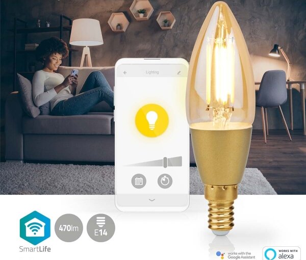 Nedis WIFILRF10C37 - LED Stmívatelná žárovka E14/4,9W/230V 1800-3000K Wi-Fi Tuya