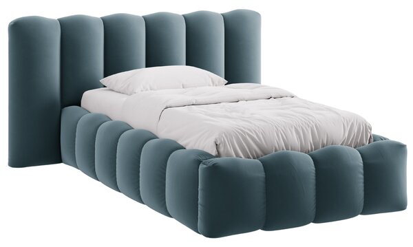 Micadoni Modrá sametová postel Lupine 90 x 200 cm s úložným prostorem