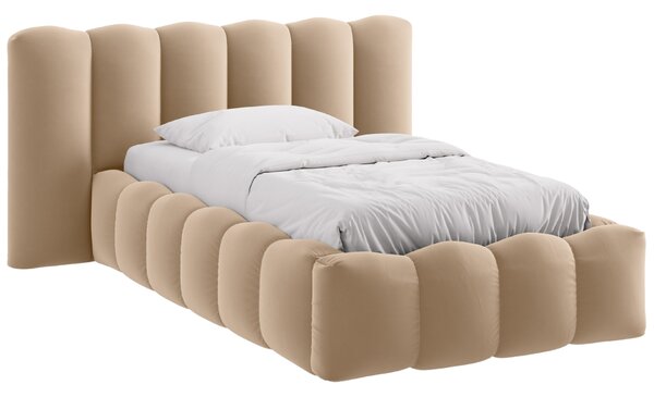 Micadoni Světle hnědá sametová postel Lupine 90 x 200 cm s úložným prostorem