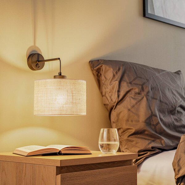 TK Lighting Nástěnné světlo Juta, jednoplamenné, stmívatelný, Obývací pokoj / jídelna, Textil / tkanina / hedvábí