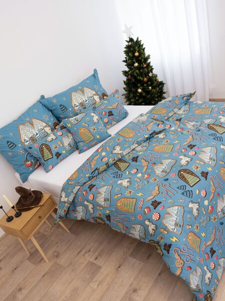 MK Lůžkoviny Bavlněné povlečení Renforcé - Cozy Christmas modré 140 × 200 cm, 70 x 90 cm
