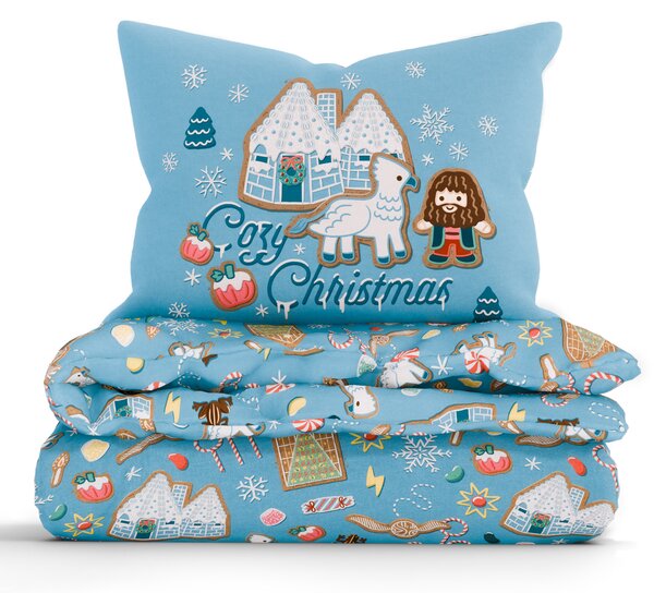 MK Lůžkoviny Bavlněné povlečení Renforcé - Cozy Christmas modré 140 × 200 cm, 70 x 90 cm