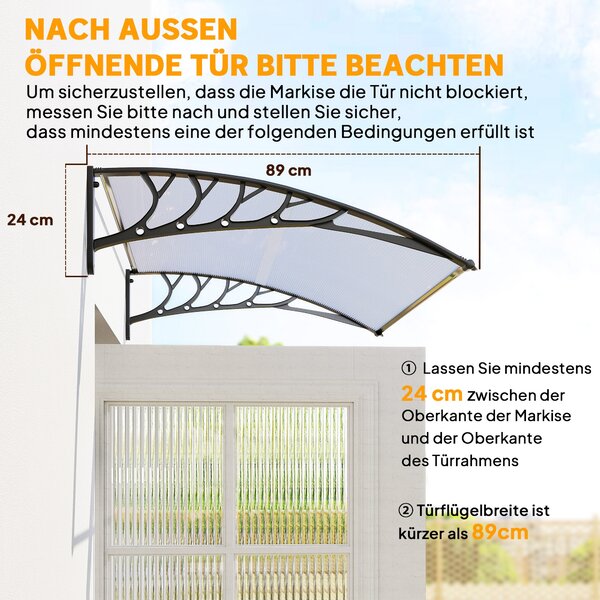 Outsunny Přední Dveřní Kryt 89 x 122 cm z Polykarbonátu, Zakřivený Kryt s UV Ochrannou, Sluneční Clona proti Dešti pro Venku, Bílý | Aosom