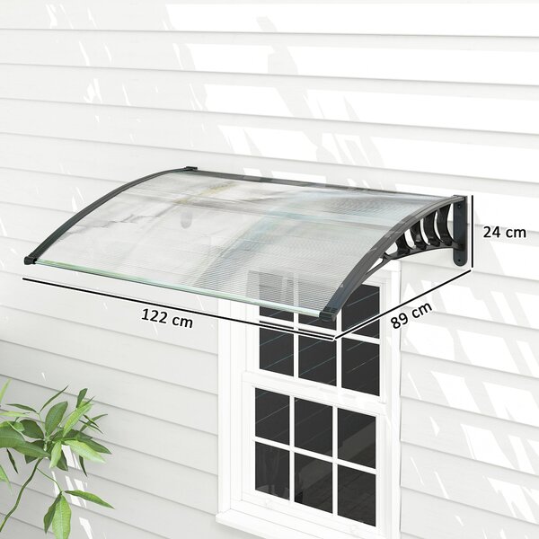 Outsunny Přední Dveřní Kryt 89 x 122 cm z Polykarbonátu, Zakřivený Kryt s UV Ochrannou, Sluneční Clona proti Dešti pro Venku, Bílý | Aosom