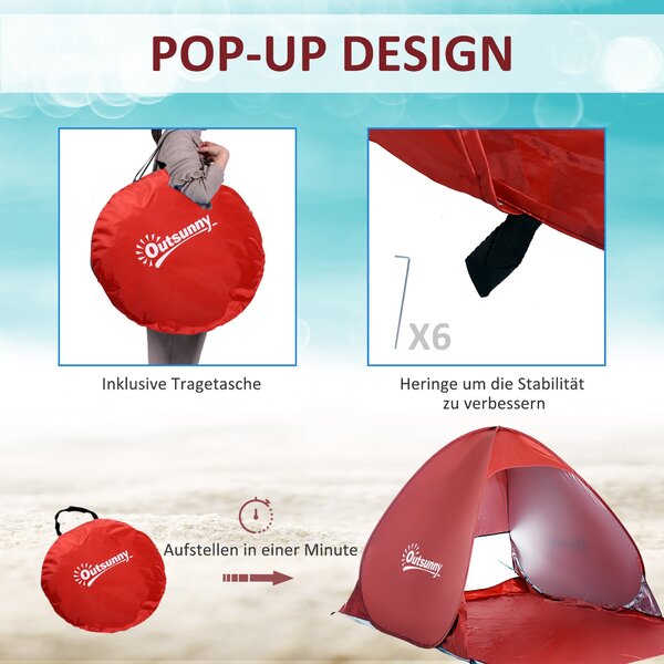 Outsunny Plážový Stan Pop Up Automatický Stan s Okýnkem UV Ochrana Přenosný Pop Up Stan, Plážový Stan Sluneční Clona pro 2-3 Osoby Malá Velikost Balen