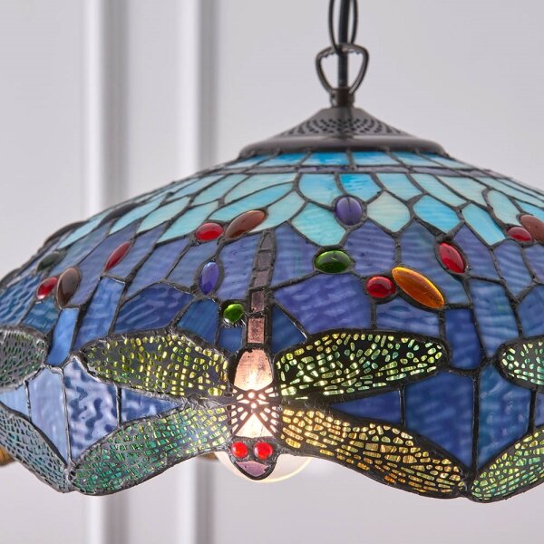 Endon 64080 - Lustr na řetězu Tiffany DRAGONFLY 3xE27/60W/230V pr. 41 cm