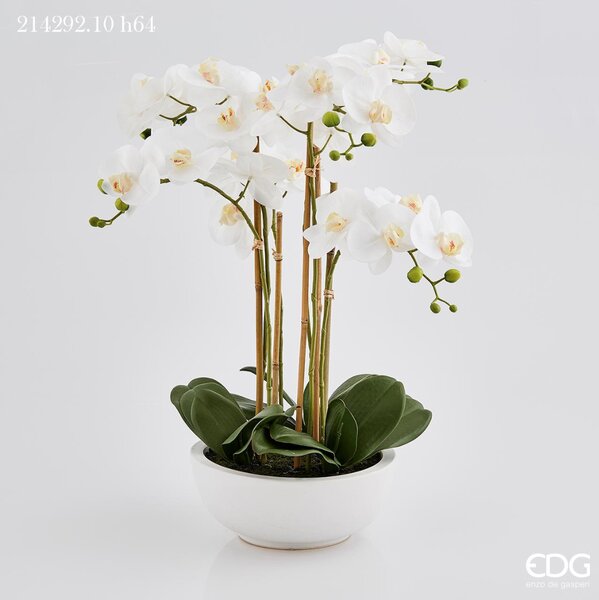 Umělá bílá orchidej v květináči EDG H64