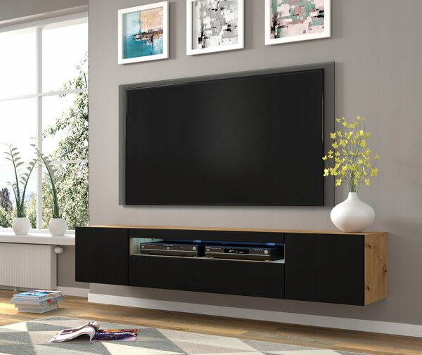 TV stolek Aura 200 univerzální stojící / závěsný artisan černý mat + LED