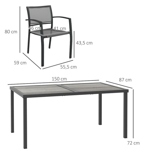 Outsunny Ocelový zahradní set 7 kusů s 1 stolem a 6 stohovatelnými kovovými židlemi Epoxy Textilene Tmavě šedá | Aosom