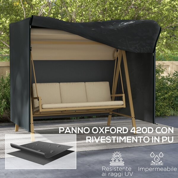 Ochranný kryt pro zahradní houpačku Outsunny pro 3 osoby, voděodolný, UV ochrana, 220x125x172 cm, Černý | Aosom