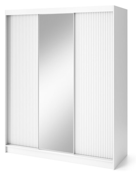 Posuvná šatní skříň BIANCCO III se zrcadlem, 180x220x60, bílá/bílá mat