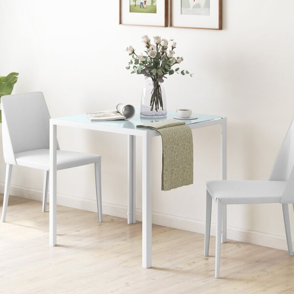 HOMCOM Jídelní stůl 75 x 75 cm, Čtvercový stůl do kuchyně pro 4 osoby, Jídelní stůl z tvrzeného skla s kovovými nohami, Moderní stůl do kuchyně, jídel