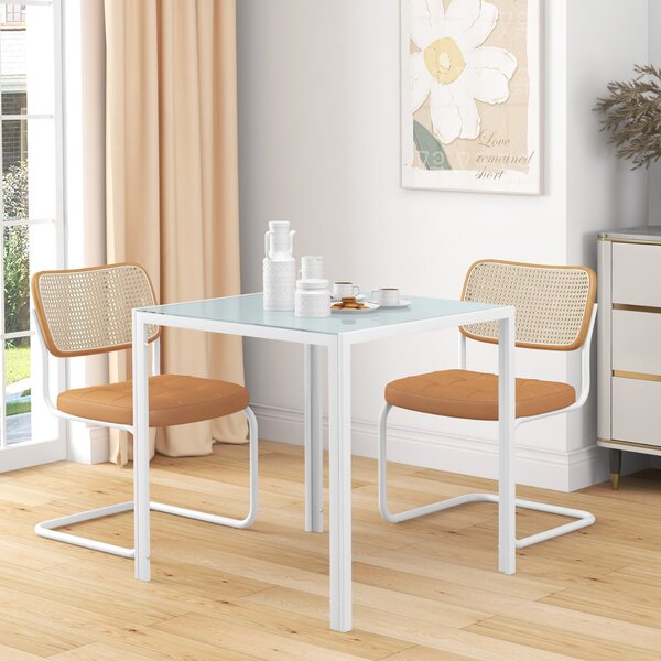 HOMCOM Jídelní stůl 75 x 75 cm, Čtvercový stůl do kuchyně pro 4 osoby, Jídelní stůl z tvrzeného skla s kovovými nohami, Moderní stůl do kuchyně, jídel