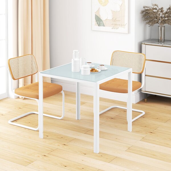 HOMCOM Jídelní stůl 75 x 75 cm, Čtvercový stůl do kuchyně pro 4 osoby, Jídelní stůl z tvrzeného skla s kovovými nohami, Moderní stůl do kuchyně, jídel