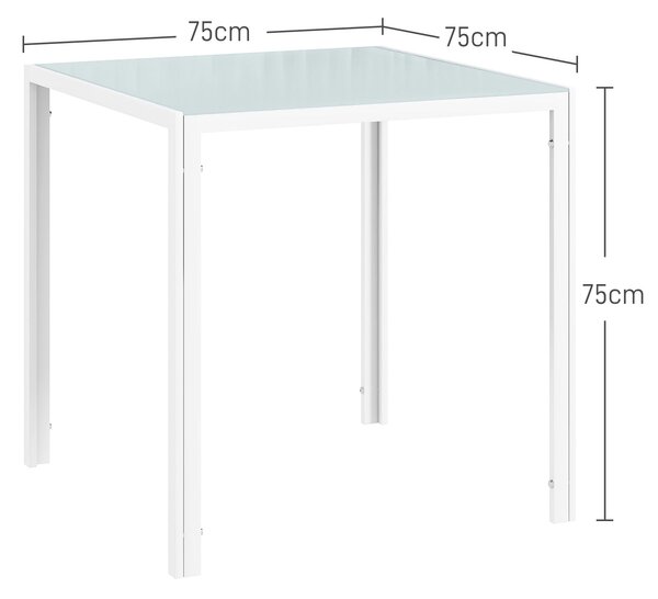 HOMCOM Jídelní stůl 75 x 75 cm, Čtvercový stůl do kuchyně pro 4 osoby, Jídelní stůl z tvrzeného skla s kovovými nohami, Moderní stůl do kuchyně, jídel